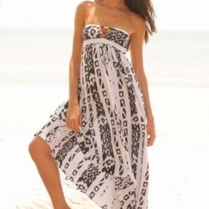 Black & white Flamingo Smocked Bandeau Maxi Dress